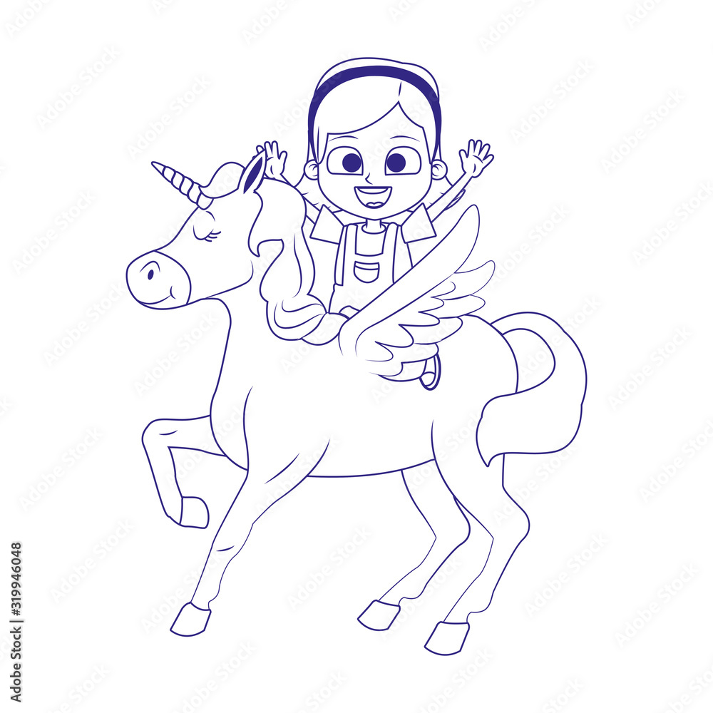 Fototapeta premium cartoon happy girl on unicorn icon