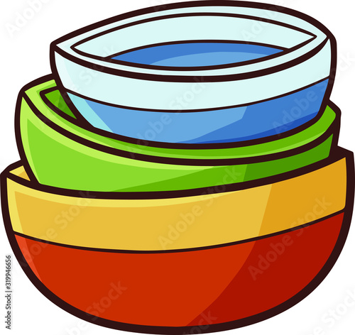 Funny and cute a pile of three colorful bowls