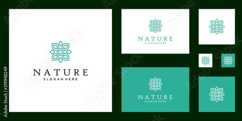 symbol for yoga classes, natural, organic food products and packaging, circles made with leaves and flowers with simple lines