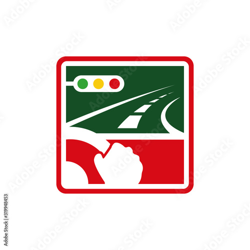 driving course driver assistance logo design in square shape vector illustration