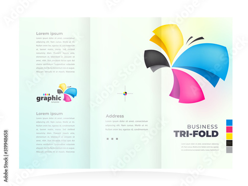 Tri-fold Polygraphy theme print cmyk butterfly design template cover brochure