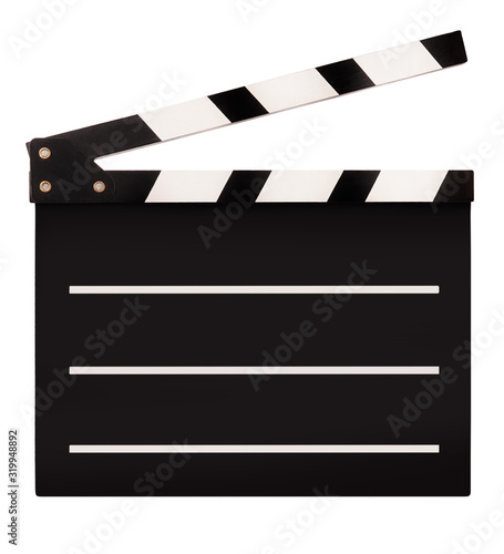 Movie board clapperboard for film making isolated on white background photo
