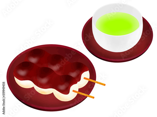 あん団子　お茶