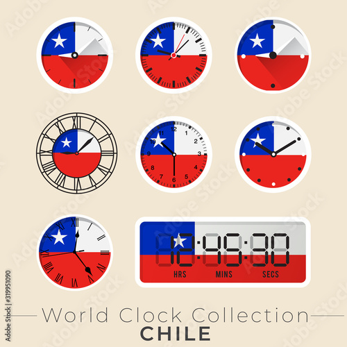 Set of national flag clock : Vector Illustration