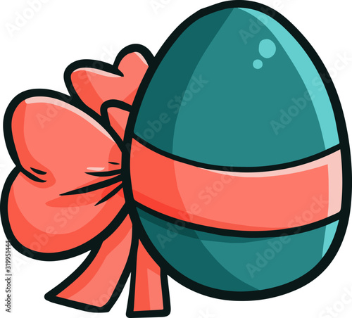 Funny and cute green egg with pink ribbon