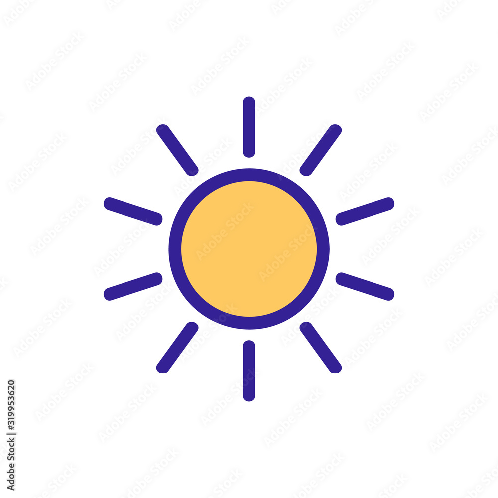 Sun icon vector. A thin line sign. Isolated contour symbol illustration