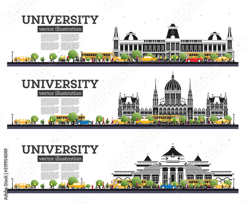 Set of University Campus Study Banners Isolated on White.