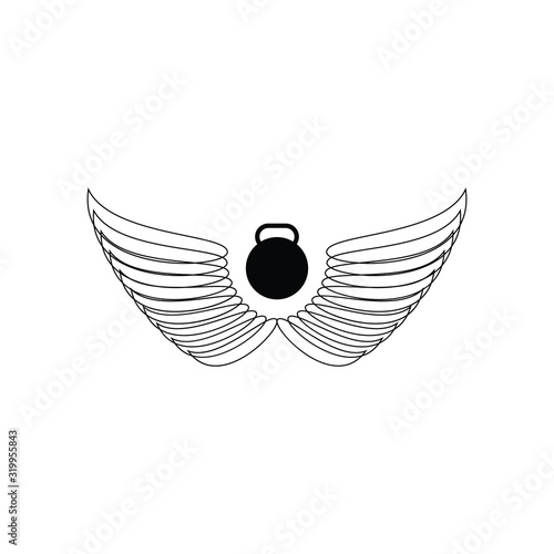 Illustration emblem kettle bell sport and wing for gym logo vector