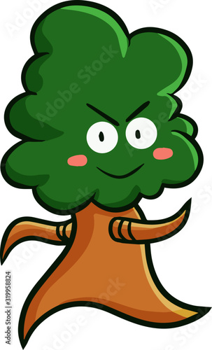 Funny and cute walking tree smiling happily