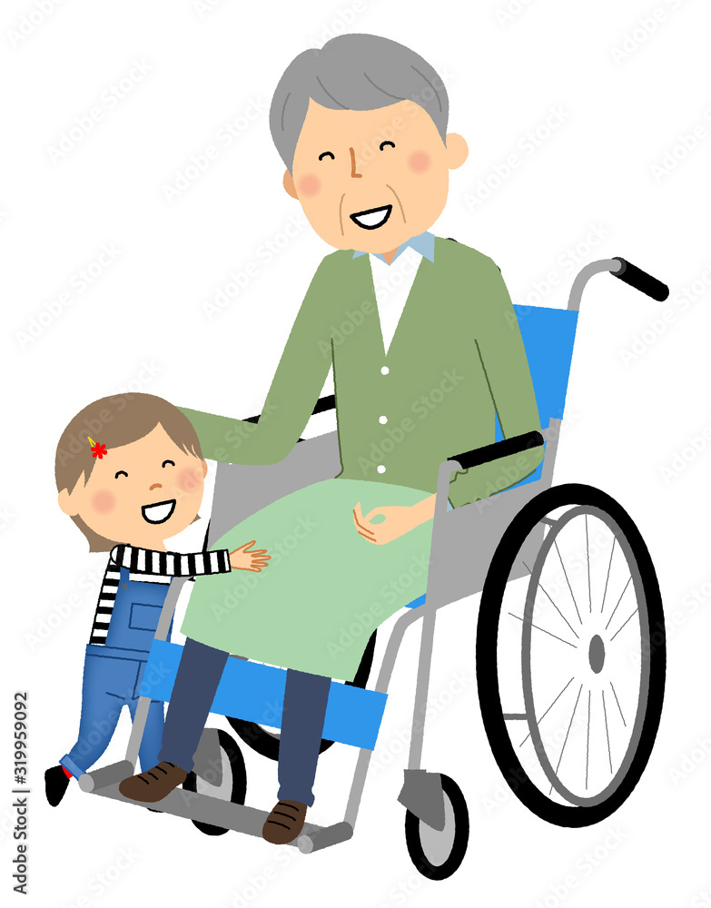 車椅子に乗る高齢者　介護者