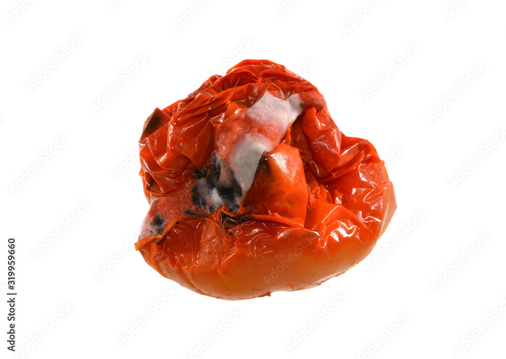 spoiled tomato isolated on white background