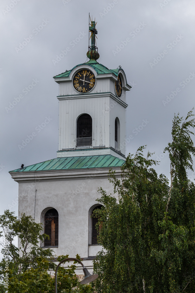 Tower of church in the old town of Rauma, UNESCO Heritage, Finland