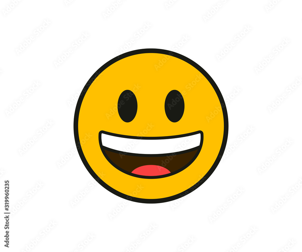 Emoticon. Smiling with the upper white teeth face in flat style on white background