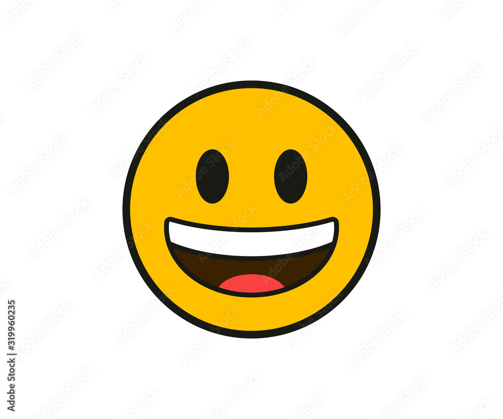 Emoticon. Smiling with the upper white teeth face in flat style on white background Emoticon. Smiling with the upper white teeth face in flat style on white background