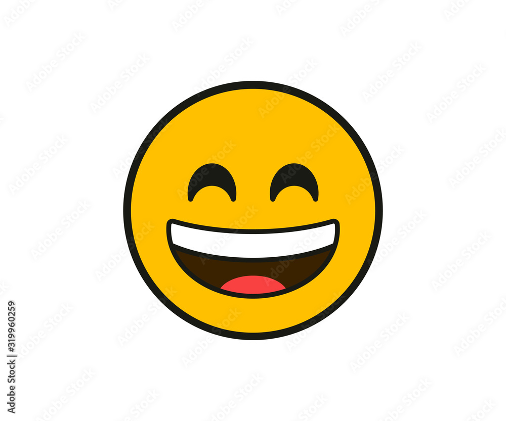 Emoticon. Smiling with the upper white teeth face in flat style on white background Emoticon. Smiling with the upper white teeth face in flat style on white background