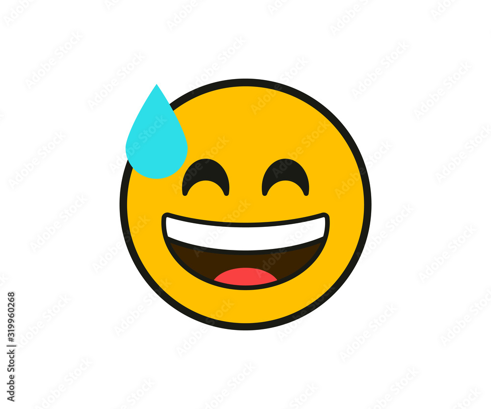 Emoticon. Lol laugh and crying tear face in flat style on white background Emoticon. Lol laugh and crying tear face in flat style on white background