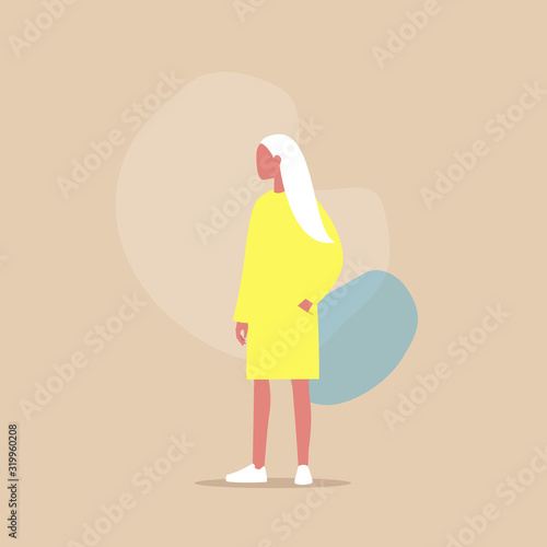 Flat vector illustration of a young female character keeping her hand in pocket, casual look, millennial lifestyle