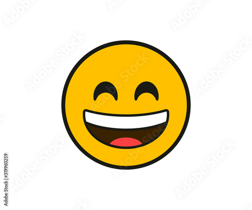 Emoticon. Smiling with the upper white teeth face in flat style on white background