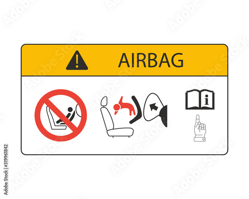 Airbags Child Safety Seat Logo Label Warning  web icon isolated on white background, EPS 10, top view