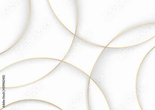 White Luxury Paper Cut Background with Golden Edges - Abstract Illustration with Layers and 3D Shadow Effects, Vector Graphic