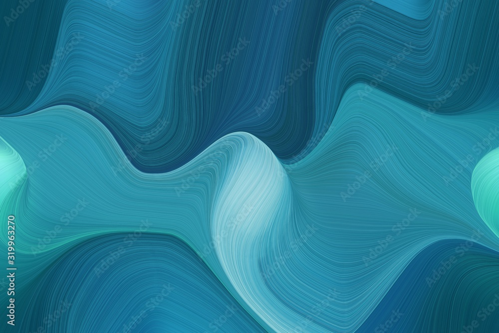 abstract artistic with modern curvy waves background illustration with teal blue, sky blue and teal green color