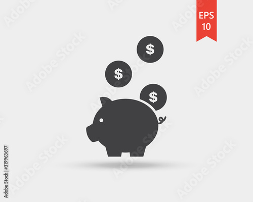 Piggy bank icon, Dollar coin vector web icon isolated on white  background, EPS 10, top view