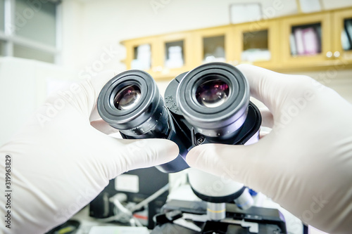 Microscope in laboratory for investigetion testing.