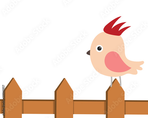 Bird. Cute red bird sitting on the wooden fence vector web icon isolated on white background, EPS 10, top view