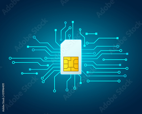 Sim card vector on abstract technology circuit board background.