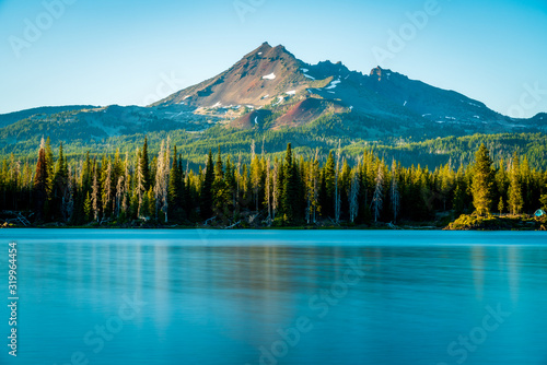 Mountain and sun lit trees - Broken Top - Oregon