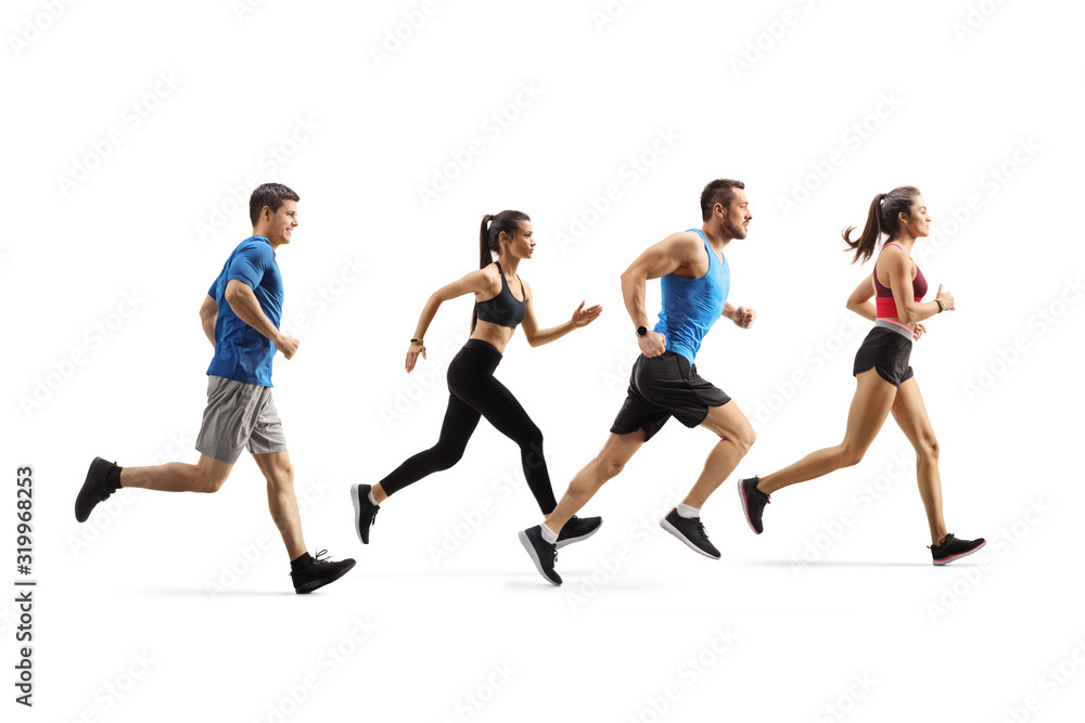 Ggroup of young fit people running