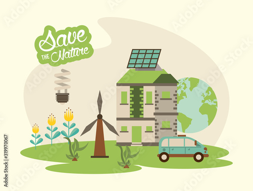 save the nature campaign with landscape scene