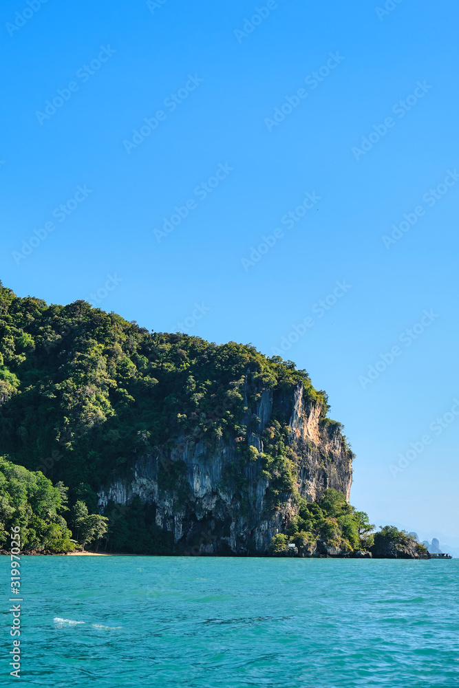 A shot of a tropical island off the coast of Thailand