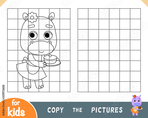 Copy the picture, game for children, Hippo