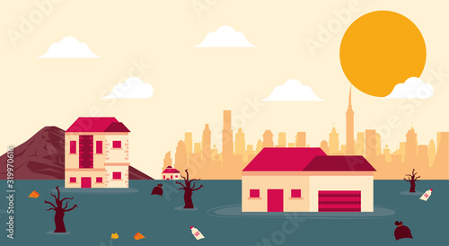 global warming alert with flood
