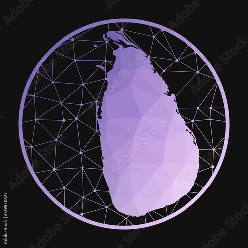 Sri Lanka icon. Vector polygonal map of the country. Sri Lanka icon in geometric style. The country map with purple low poly gradient on dark background.