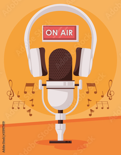 international radio day poster with microphone and headset