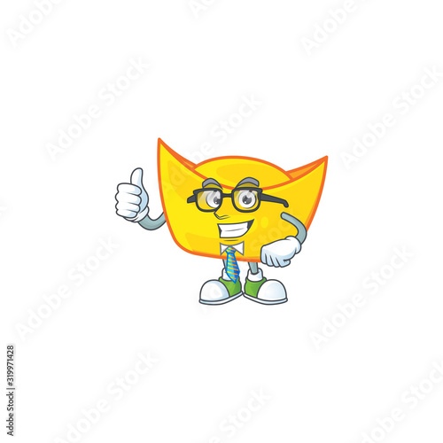 cartoon character of Businessman chinese gold ingot wearing glasses