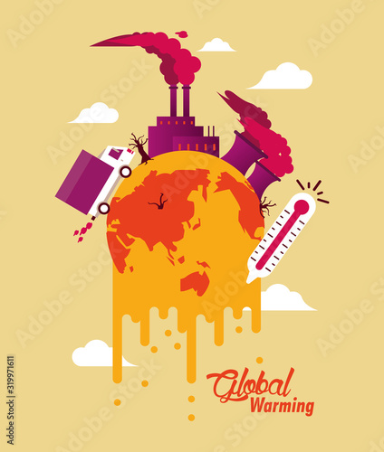 global warming alert with melting planet