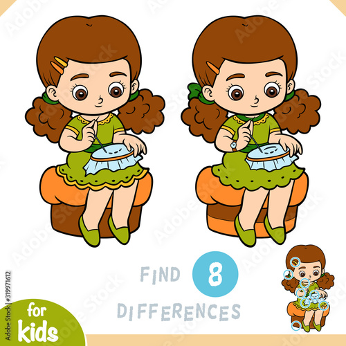 Find differences, game for children, Embroidering girl