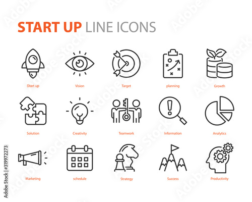 set of starup icons, business, work, success