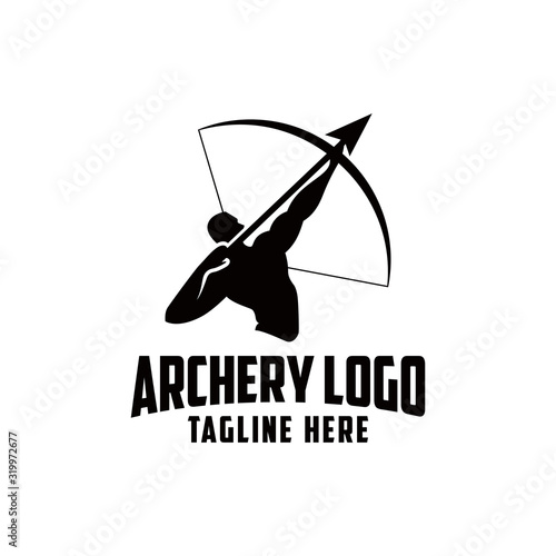 Archer silhouette logo vector. People are holding arrows. logo, archer, archery, arrows, sport, hunter, athlete, bow, weapon, black, target, targeting, training