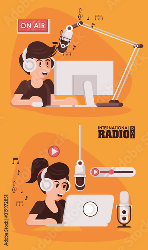 international radio day poster with announcers couple