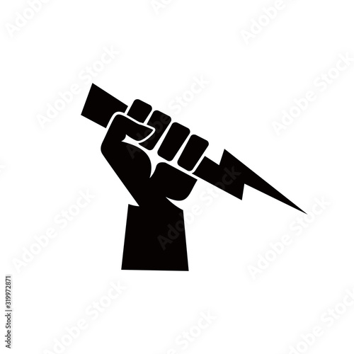 Hand holding thunders logo vector.