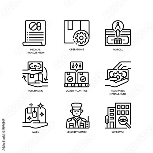 Business process outsourcing icons set