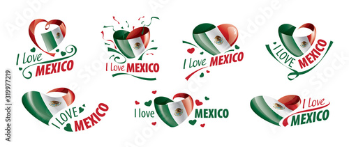National flag of the Mexico in the shape of a heart and the inscription I love Mexico. Vector illustration