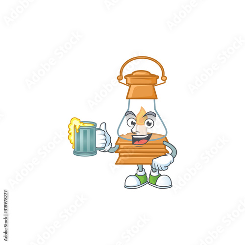 Happy oil lamp mascot design with a big glass
