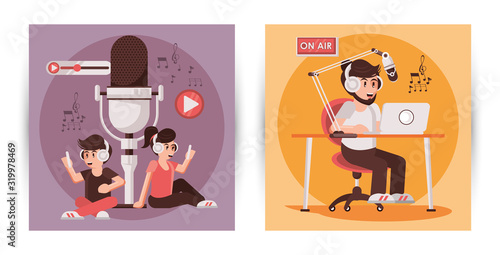 international radio day poster with announcers characters