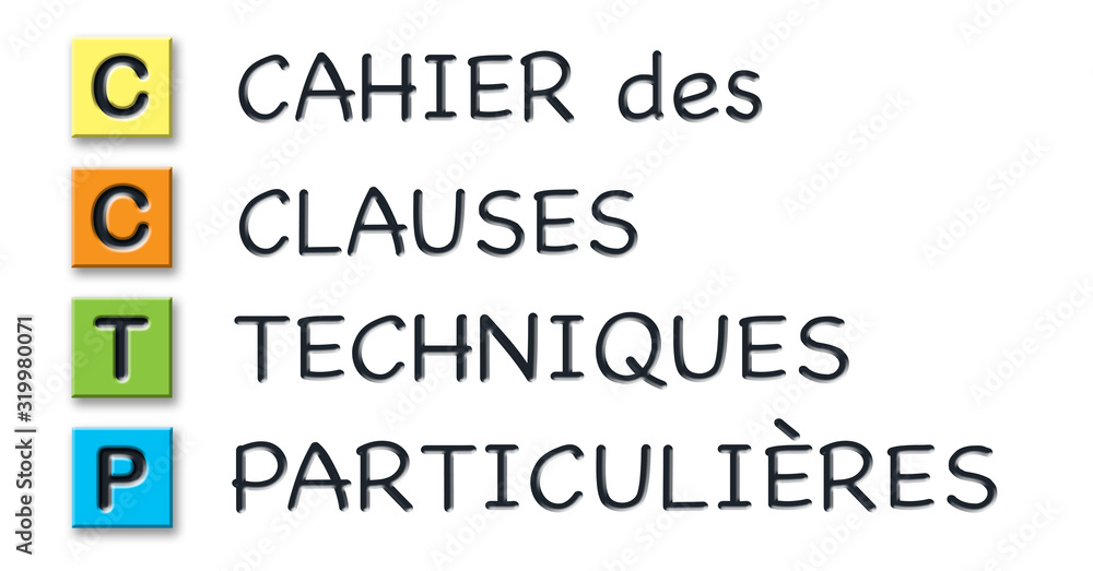 CCTP initials in colored 3d cubes with meaning in french language CCTP initials in colored 3d cubes with meaning in french language