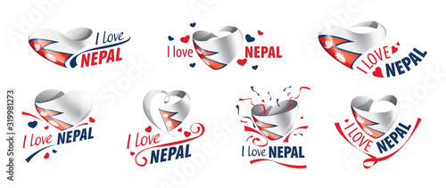 National flag of the Nepal in the shape of a heart and the inscription I love Nepal. Vector illustration